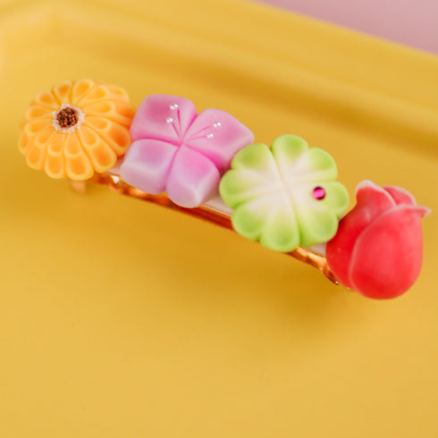 <02015>和菓子のバレッタ花畑
