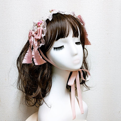 <03004>薔薇乙女のヘッドドレス(モーヴピンク×巻き薔薇ブーケ)
