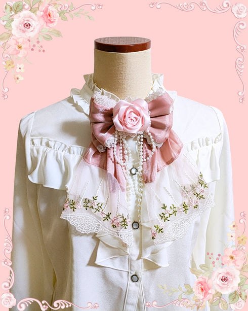 <03005>リボンローズ ブローチ&ヘアクリップ(ピンク)