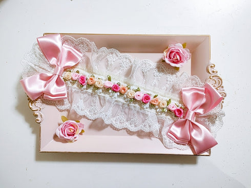 <03007>アンジェリカヘッドドレス(ピンク×巻き薔薇ライン)