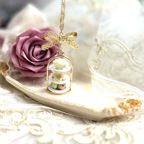 <03007>Birdcage High tea stand necklace(White)