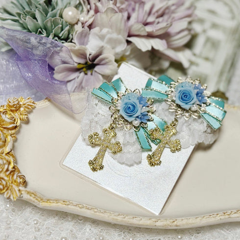 <03009>Princess Rose Earring (Pastel Blue)