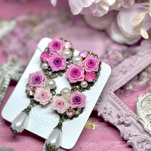 <03010>Antique Victorian Earring (Pink)