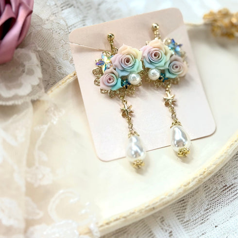 <03014>Rainbow Rose&star Earring