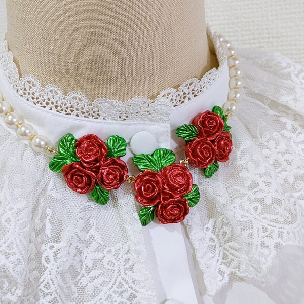 <03023>トリプルローズ・ネックレスチョーカー レッド