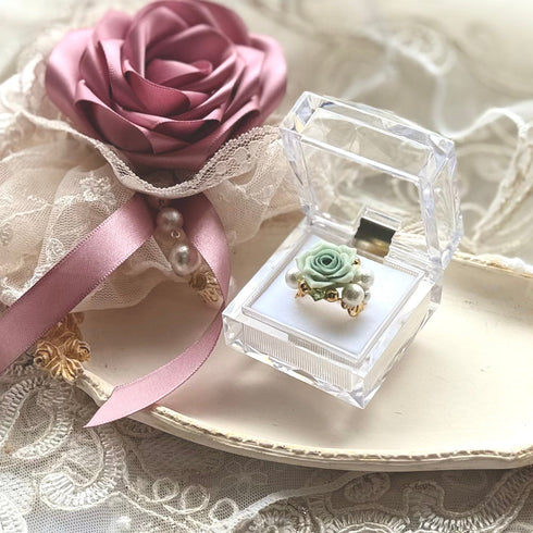 <03042>Single Rose Ring (Sage Green)