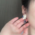 <05004>White rose and royal blue pierced earrings
