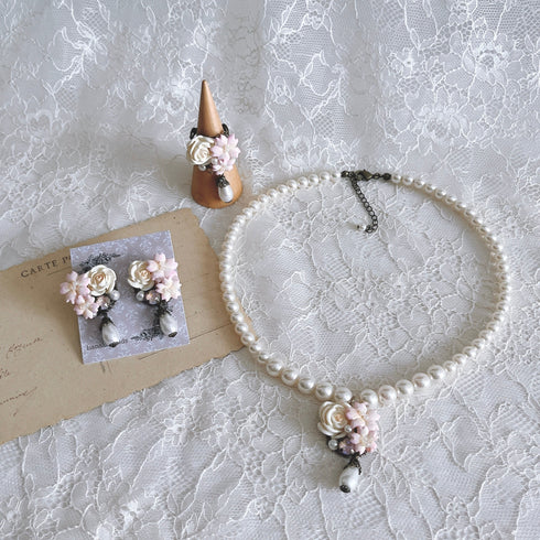 <05011>SAKURA collage clip earrings
