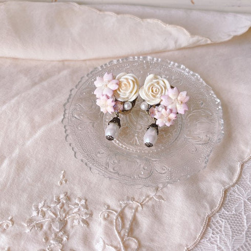 <05012>SAKURA collage pierced earrings