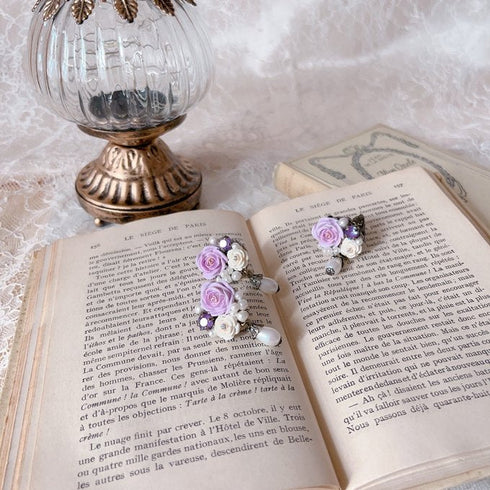 <05014>Lavender rose collage pierced earrings
