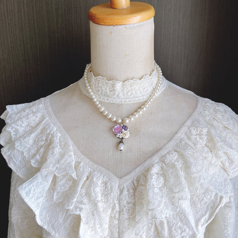 <05026>Lavender rose collage pearl necklace