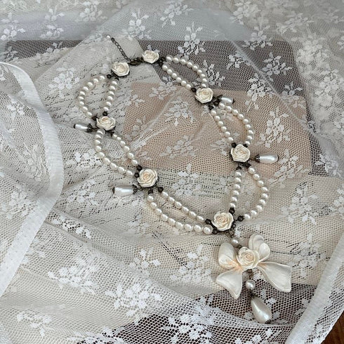 <05030>Ribbon drape necklace