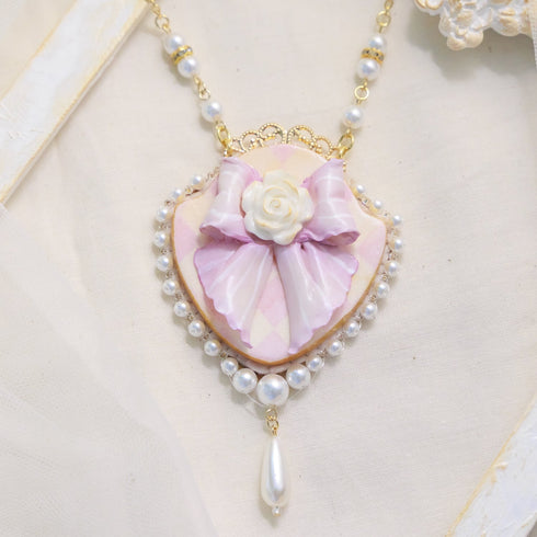 <06002>Ribbon and Rose Necklace, Lavender
