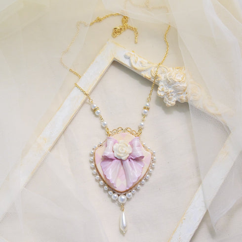 <06002>Ribbon and Rose Necklace, Lavender