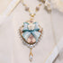 <06003>Ribbon and Rose Necklace, Saxony Blue