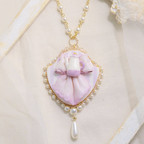 <06006>Ribbon and Teapot Necklace, Lavender
