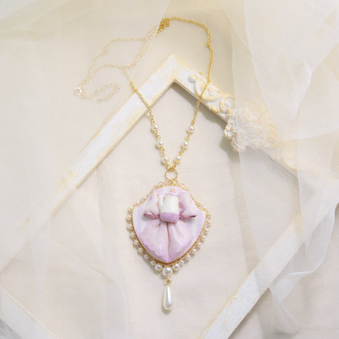 <06006>Ribbon and Teapot Necklace, Lavender