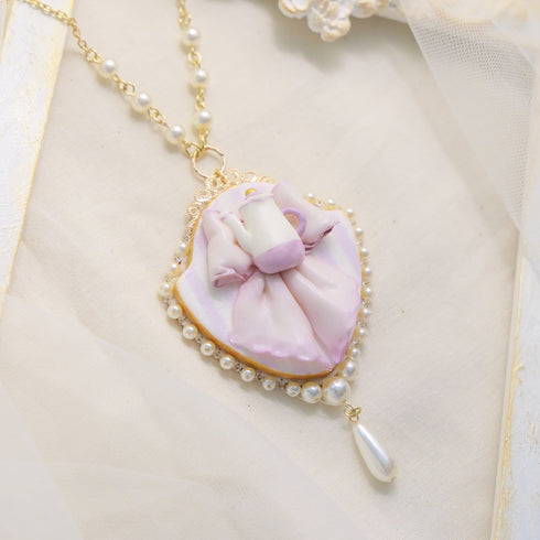 <06006>Ribbon and Teapot Necklace, Lavender
