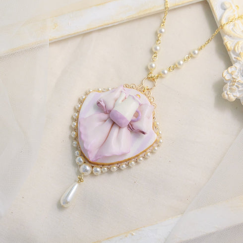 <06006>Ribbon and Teapot Necklace, Lavender
