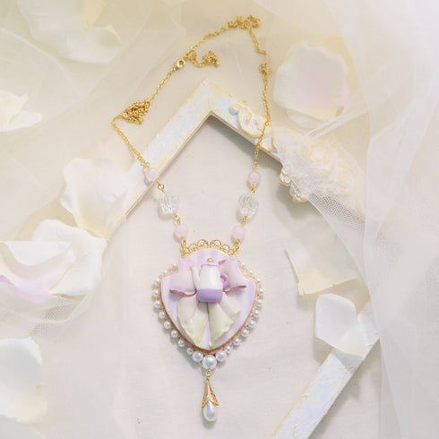 <06008>Ribbon and Teapot Necklace, Mint Green