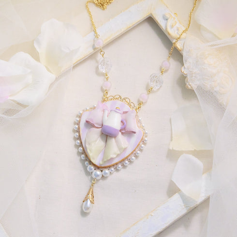<06008>Ribbon and Teapot Necklace, Mint Green