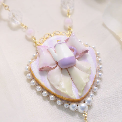 <06008>Ribbon and Teapot Necklace, Mint Green