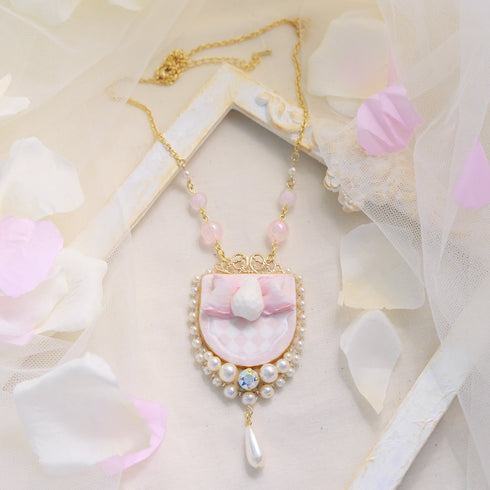 <06009>Ribbon and Strawberry Necklace, Pink