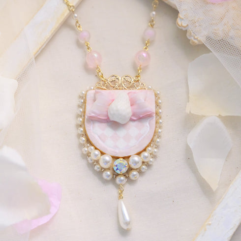 <06009>Ribbon and Strawberry Necklace, Pink