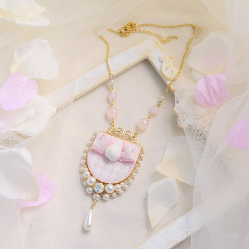 <06009>Ribbon and Strawberry Necklace, Pink