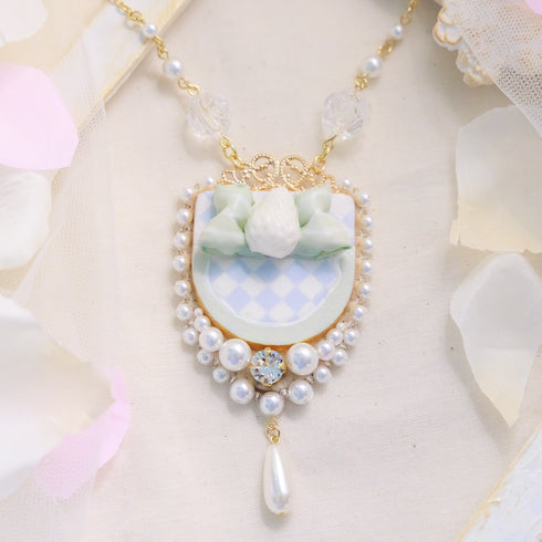<06010>Ribbon and Strawberry Necklace, Saxony Blue