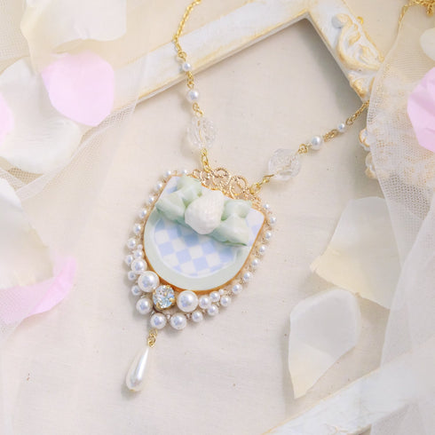<06010>Ribbon and Strawberry Necklace, Saxony Blue