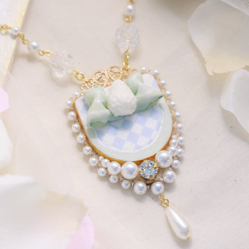 <06010>Ribbon and Strawberry Necklace, Saxony Blue
