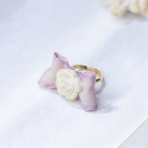 <06020>Ribbon and Rose Ring, Lavender