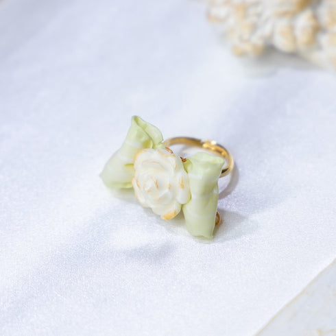 <06022>Ribbon and Rose Ring, Mint Green