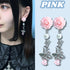 <06049>薔薇とリボンのロングピアス(ピンク)