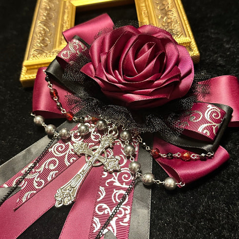 <07001>Bordeaux Gothic Lolita Rose Brooch & Hair Clip with Removable Clip