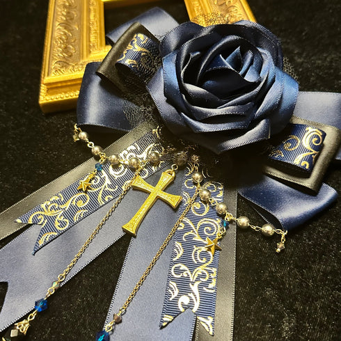 <07002>Blue Gothic Lolita Rose Brooch & Hair Clip with Removable Clip