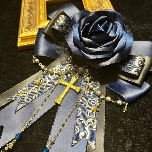 <07002>Blue Gothic Lolita Rose Brooch & Hair Clip with Removable Clip