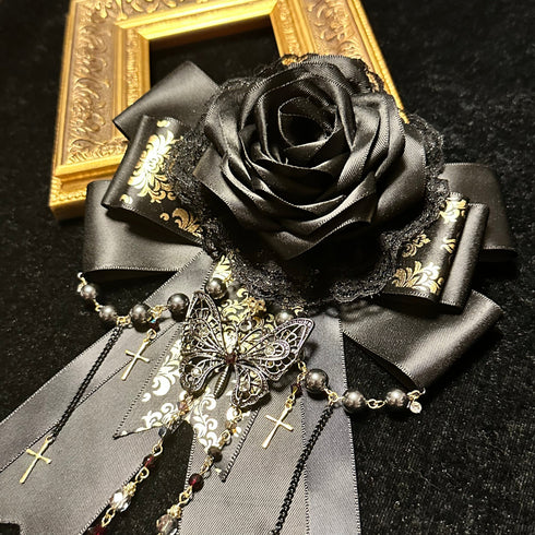 <07003>Black Gothic Lolita Rose Brooch & Hair Clip with Removable Clip