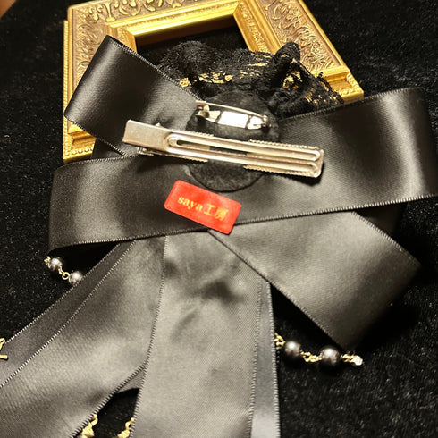 <07003>Black Gothic Lolita Rose Brooch & Hair Clip with Removable Clip