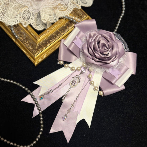 <07004>Light Purple Gothic Lolita Rose Brooch & Hair Clip with Removable Clip