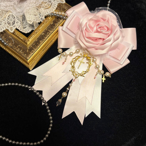 <07005>Light Pink Gothic Lolita Rose Brooch & Hair Clip with Removable Clip