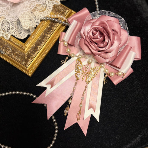 <07006>Pink Gothic Lolita Rose Brooch & Hair Clip with Removable Clip