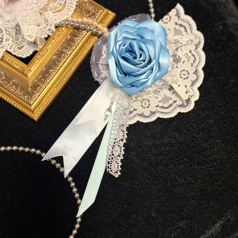 <07007>Light Blue Gothic Lolita Rose Brooch & Hair Clip