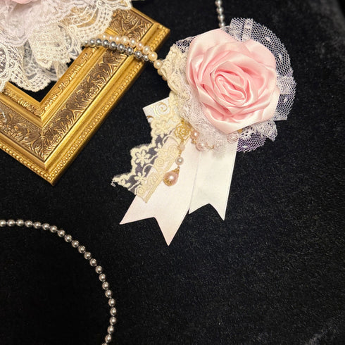 <07008>Ligh Pink Gothic Lolita Rose Brooch & Hair Clip