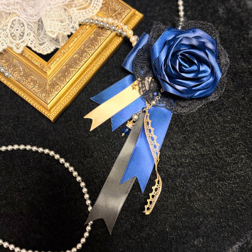 <07009>Blue Gothic Lolita Rose Brooch & Hair Clip