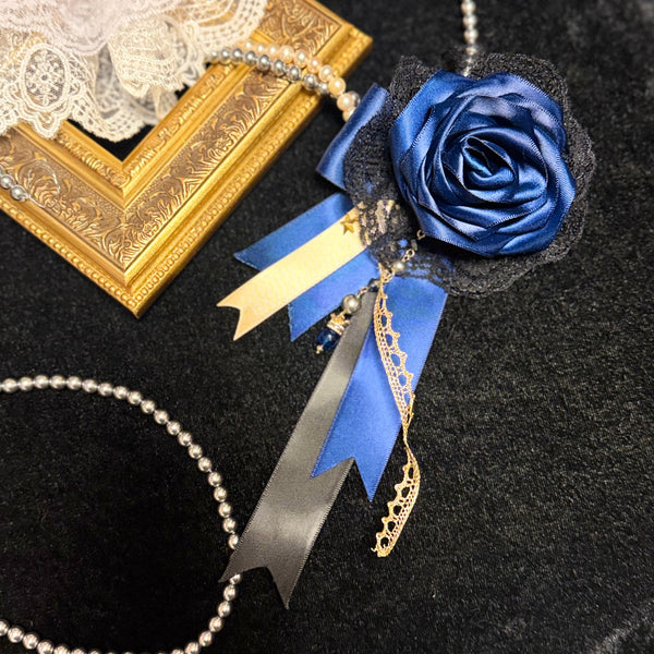 <07009>Blue Gothic Lolita Rose Brooch & Hair Clip