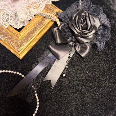 <07010>Black Gothic Lolita Rose Brooch & Hair Clip