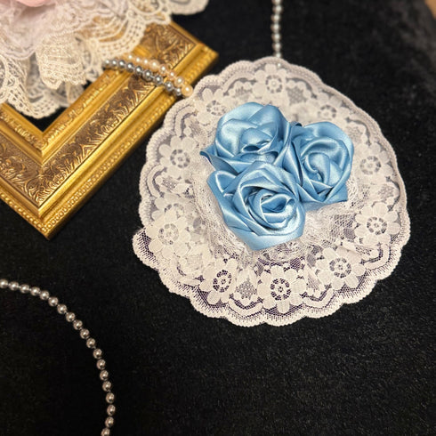 <07012>Light Blue Round Lace Rosette Clip