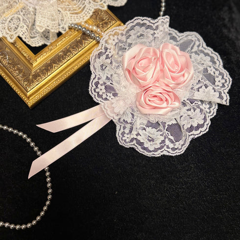 <07016>Light Pink Round Lace Rosette Clip